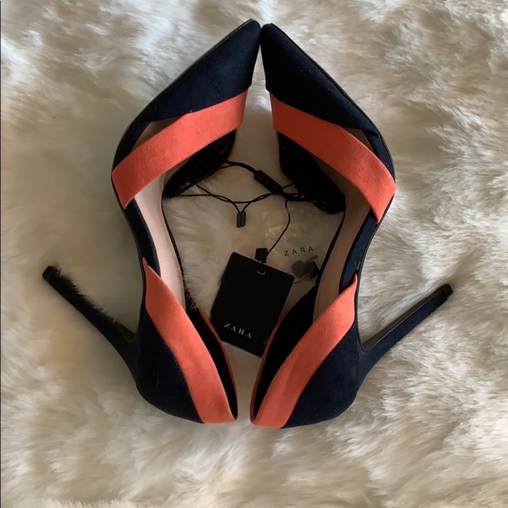 Zara Trafaluc Suede Color block Heels with Cutouts